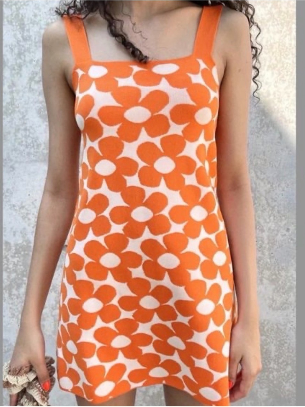 Zara Orange and Cream Floral Knit Mini Dress
